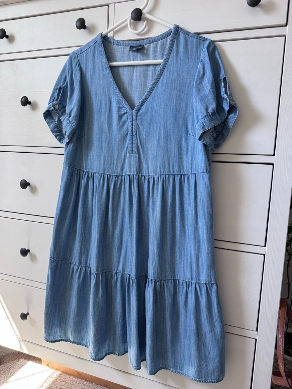 J Jill Denim Light Blue V-Neck Tiered Babydoll Women’s Dress Petite Small